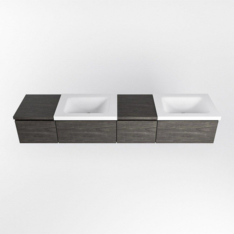 MONDIAZ BUKLA 200cm ensemble de meuble avec module 40 à droite couleur Marron Foncé avec 4 tiroirs. Lavabo CLOUD double 0 trou de robinet couleur Talc. SW1382162