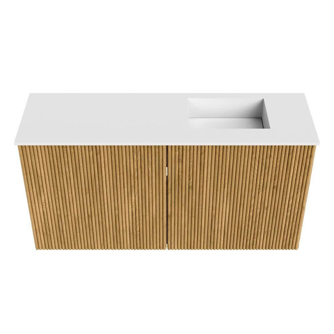 Mondiaz JOYA 80cm toiletmeubel - kleur Oak - Wastafel FAYE positie Rechts 1 kraangat kleur Talc. SW1421109