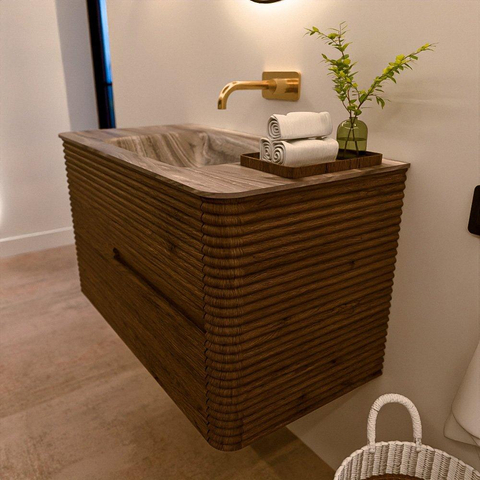 Mondiaz CIRO-DLUX Meuble de salle de bains - 90x45x50cm - Plan vasque solid surface Sombra - 1 vasque au centre - sans trous de robinetterie - 2 tiroirs - Dusk SW1533401