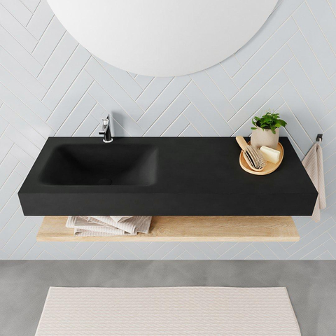 MONDIAZ ALAN 120cm - Ensemble meuble de salle de bains - tablette - chêne blanchi - lavabo suspendu - vasque à gauche - 1 trou de robinet - urban SW408774