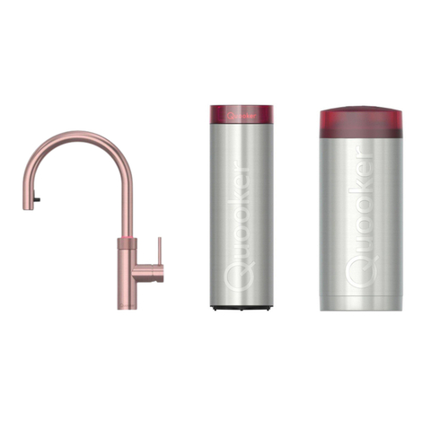 Quooker Flex Round kokendwaterkraan - draaibare & uittrekbare uitloop - Combi+ incl. Cube reservoir - Warm / kokend / bruisend / gefilterd water - rosé koper SW968524