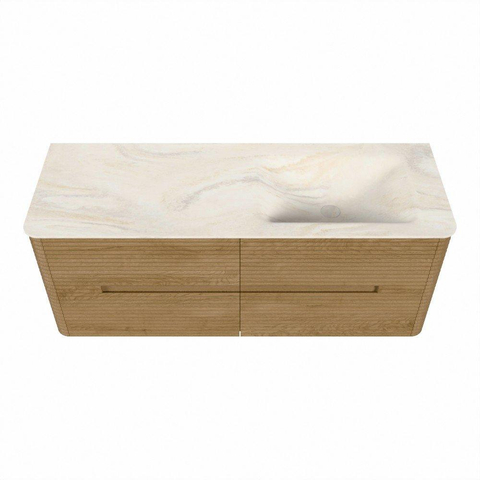 Mondiaz CIRO-DLUX Badkamermeubelset - 130x45x50cm - Solid surface wastafel Ostra - 1 wasbak Rechts - zonder kraangaten - 4 lades - Oak SW1530920