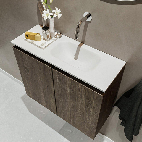 MONDIAZ TURE Toiletmeubel 60x23x50cm met 0 kraangaten 2 deuren dark brown mat Wastafel Eden rechts Solid Surface Wit SW475159