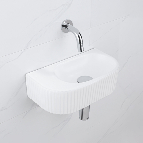 QeramiQ Fuente fonteinset – halfrond – 40x21.5x12 cm – keramiek wit mat – chromen kraan – geribbeld SW1233079