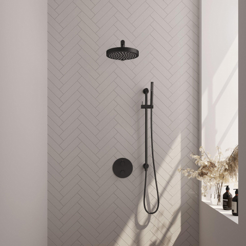 BRAUER Stripe Douche de tête thermostatique encastrée - 3 voies - ronde - SET 43 - pomme de douche 25cm - bras mural droit - douchette à main barre - flexible de douche - barre coulissante intégrée - noir mat SW1435175