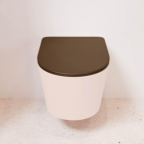 Mondiaz LAVIE hangtoilet – spoelrandloos – 36 x 53 cm – met softclose zitting – Rosee (roze), zitting Rust (bruin) SW1208704