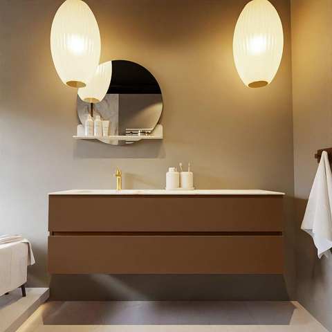 MONDIAZ VICA-DLUX Ensemble meuble de salle de bains - 150cm - meuble bas Rust - 2 tiroirs - lavabo encastré Cloud gauche - 1 trou de robinet - version haute 60cm - Frappe SW1089101