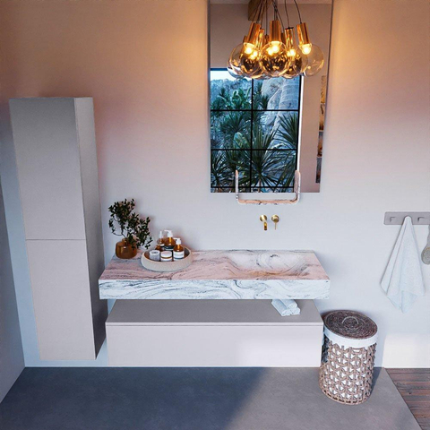 Mondiaz ALAN-DLUX Ensemble de meuble - 130cm - meuble Cale mat - 1 tiroir - Lavabo Cloud Glace suspendu - vasque Droite - 0 trous de robinet SW805751