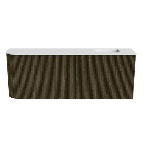 Mondiaz JOYA 111.6cm meuble de salle de bains - arrondi gauche couleur Shadow - Vasque FAYE position Droite Sans trou de robinet couleur Talc SW1421448