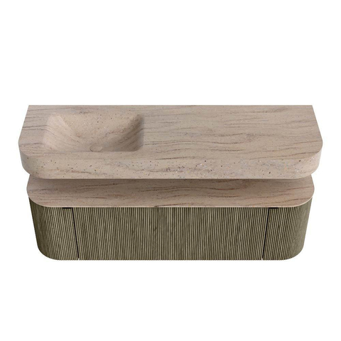 MONDIAZ THOR-DLUX 150cm meuble de salle de bains arrondi gauche + droite couleur Shadow avec 1 tiroir et 2 portes. Vasque suspendue CLOUD gauche 1 trou de robinet couleur Saba. SW1464903