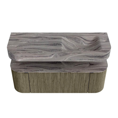 MONDIAZ THOR-DLUX 130cm meuble de salle de bains arrondi gauche + droite couleur Shadow avec 1 tiroir et 2 portes. Vasque suspendue CLOUD Droite 1 trou de robinet couleur Sombra. SW1463909