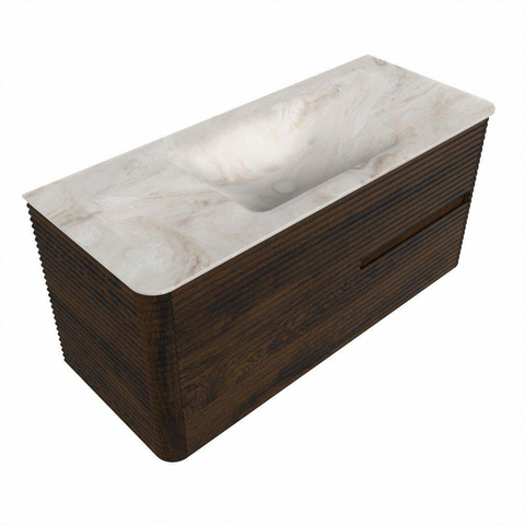 Mondiaz CIRO-DLUX Meuble de salle de bains - 110x45x50cm - Lavabo solid surface Frappe - 1 vasque au milieu - 1 trou de robinet - 2 tiroirs - Noyer SW1530283
