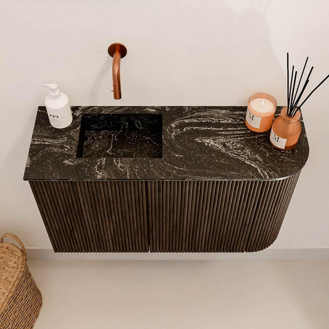Mondiaz JOYA-DLUX 71.6cm toiletmeubel - ronding rechts kleur Walnut - Wastafel FAYE positie Links Zonder kraangat kleur Lava. SW1422467