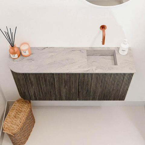 Mondiaz JOYA-DLUX Meuble de toilette 91,6cm - arrondi gauche couleur Shadow - Vasque FAYE position droite Sans trou de robinet couleur Glace SW1422801