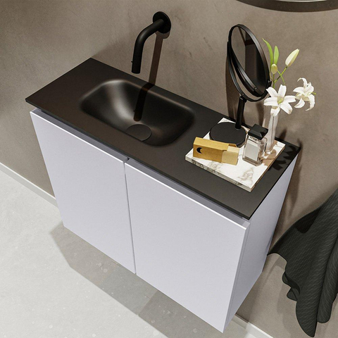 MONDIAZ TURE Toiletmeubel 60x23x50cm met 0 kraangaten 2 deuren cale mat Wastafel Eden links Solid Surface Zwart SW475442