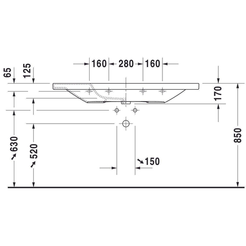 Duravit Durastyle Meubelwastafel - met overloop - met 1 kraangat - 120x48cm - met wondergliss - wit SW54154