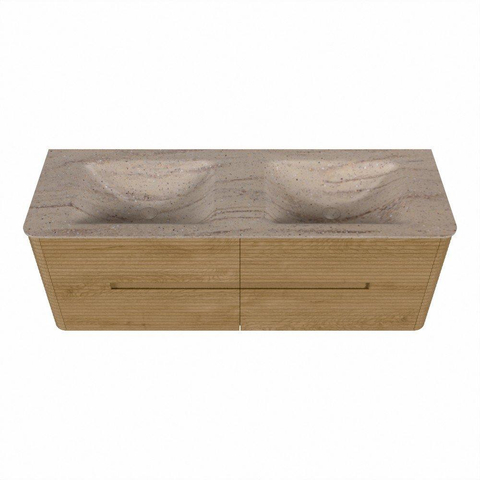 Mondiaz CIRO-DLUX Badkamermeubelset - 140x45x50cm - Solid surface wastafel Saba - 2 wasbak Dubbel - 2 kraangaten - 4 lades - Oak SW1531201