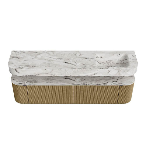 MONDIAZ THOR-DLUX Meuble de salle de bains - 190cm - arrondi gauche + droite - couleur Dusk - 2 tiroirs et 2 portes - Vasque suspendue CLOUD Droite sans trou de robinet - couleur Glace SW1466445