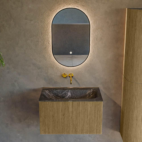 Mondiaz KURVE-DLUX Ensemble meuble de salle de bains - 70x46x40cm - 1 tiroir - lavabo solid surface - central - sans trou de robinet - Dusk SW1415242