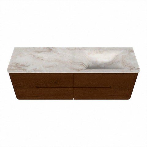 Mondiaz CIRO-DLUX Ensemble de meubles de salle de bains - 150x45x50cm - vasque en solid surface Frappe - 1 lavabo à droite - sans trous de robinet - 4 tiroirs - Ruby SW1531546