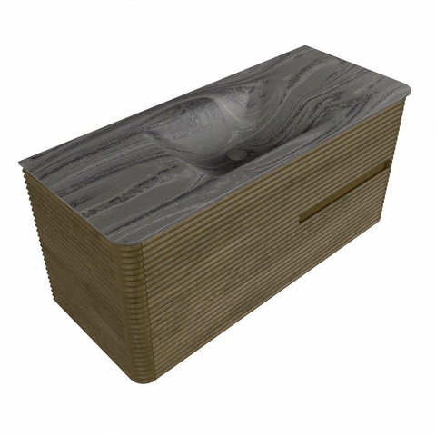 Mondiaz CIRO-DLUX Badkamermeubelset - 110x45x50cm - Solid surface wastafel Sombra - 1 wasbak Midden - zonder kraangaten - 2 lades - Dusk SW1533385