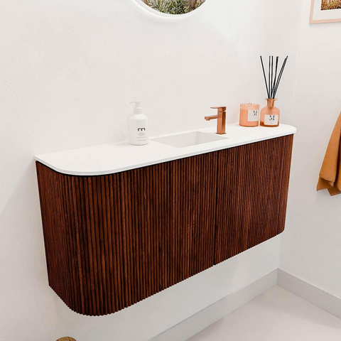 Mondiaz JOYA 93.2cm toiletmeubel - ronding links en rechts kleur Ruby - Wastafel FAYE positie Midden 1 kraangat kleur Talc. SW1421797
