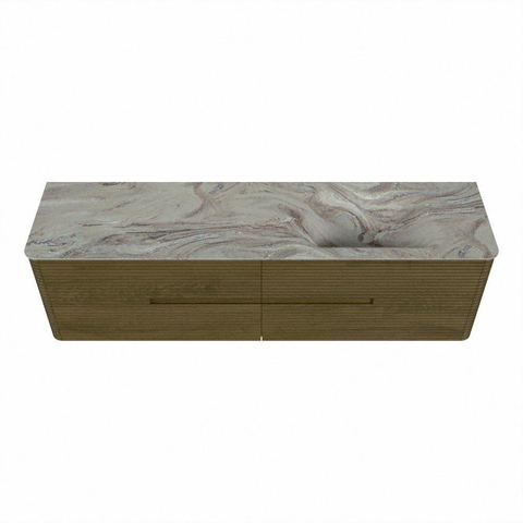 Mondiaz CIRO-DLUX Meuble de salle de bains - 180x45x50cm - Plan vasque solid surface Glace - 1 vasque à droite - 1 trou de robinet - 4 tiroirs - Dusk SW1533007