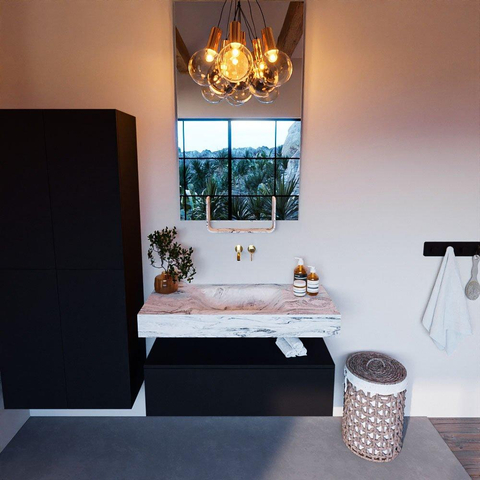 Mondiaz ALAN-DLUX Ensemble de meuble - 100cm - meuble Urban mat - 1 tiroir - Lavabo Cloud Glace suspendu - vasque Centre - 0 trous de robinet SW804964