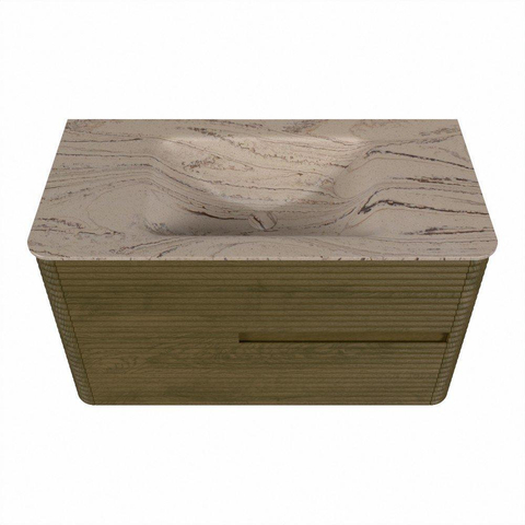 Mondiaz CIRO-DLUX Badkamermeubelset - 90x45x50cm - Solid surface wastafel Arena - 1 wasbak Midden - zonder kraangaten - 2 lades - Dusk SW1533083
