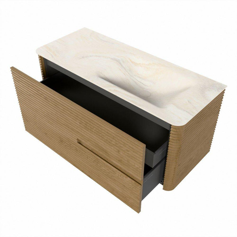 Mondiaz CIRO-DLUX Badkamermeubelset - 110x45x50cm - Solid surface wastafel Ostra - 1 wasbak Rechts - 1 kraangat - 2 lades - Oak SW1531073
