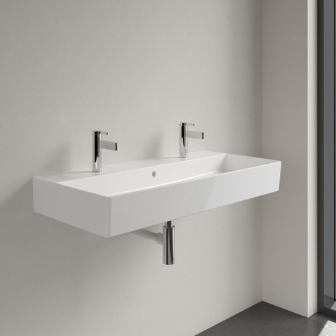 Villeroy & Boch memento 2.0 wastafel onderzijde - geslepen - 100x47cm - met overloop - 2 kraangaten - White Alpine (glans wit) SW354326