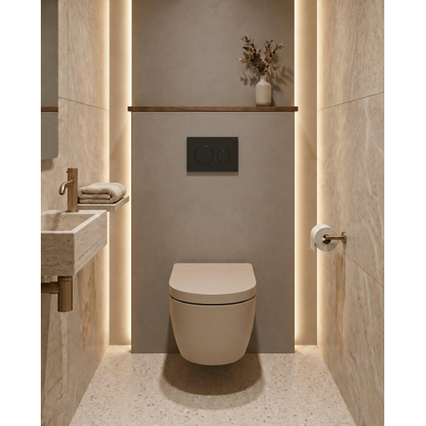 QeramiQ Dely Swirl Toiletset - 36.3x51.7cm - Geberit UP720 Duofix Sigma inbouwreservoir - 35mm zitting - bedieningsplaat mat antraciet - ronde knoppen - mat beige SW1413162