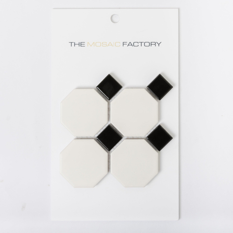 ÉCHANTILLON The Mosaic Factory Paris carreau mosaïque 5,6x5,6x0,6cm et 2.3x2.3x0.6cm carreau mural pour intérieur et extérieur Céramique blanc avec noir SW862125