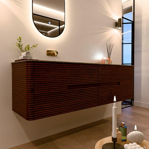 Mondiaz CIRO-DLUX Badkamermeubelset - 170x45x50cm - Solid surface wastafel Sombra - 1 wasbak Links - zonder kraangaten - 4 lades - Ruby SW1531978