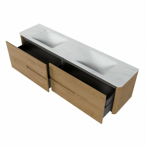 Mondiaz CIRO-DLUX Ensemble de meubles de salle de bains - 190x45x50cm - Plan vasque solid surface Opalo - 2 vasques double - 2 trous de robinet - 4 tiroirs - Chêne SW1531058