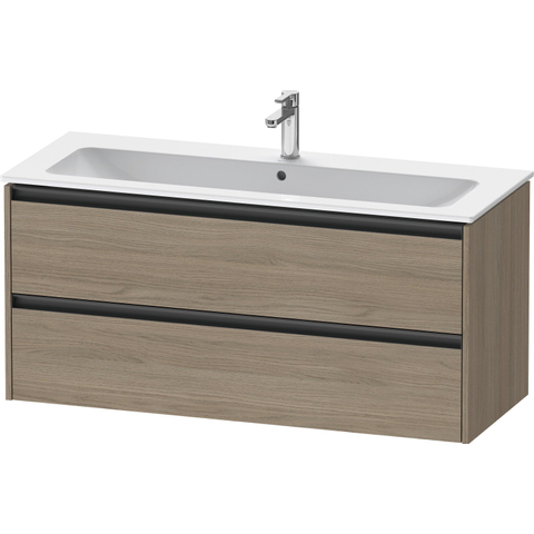 Duravit Ketho.2 Wastafelonderbouwkast - met 2 laden - voor enkele wastafel - 121x48x55cm - met grepen antraciet - eiken terra mat SW773151