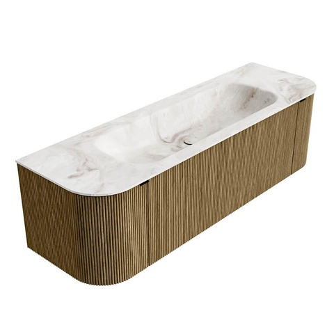 Mondiaz KURVE-DLUX Ensemble de meuble de salle de bains - 150x46x40cm - 1 tiroir - 2 portes - lavabo solid surface - central - 1 trou de robinet - Dusk SW1414908