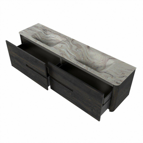 Mondiaz CIRO-DLUX Badkamermeubelset - 190x45x50cm - Solid surface wastafel Glace - 2 wasbak Dubbel - zonder kraangaten - 4 lades - Shadow SW1532249