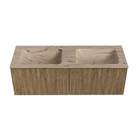 MONDIAZ KURVE-DLUX Meuble de salle de bains 130 cm couleur Dusk avec 2 tiroirs et 0 portes. Lavabo LEAF Double sans trou de robinet Arena. SW1431427