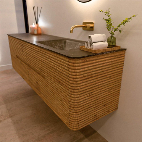 Mondiaz CIRO-DLUX Badkamermeubelset - 170x45x50cm - Solid surface wastafel Lava - 1 wasbak Rechts - zonder kraangaten - 4 lades - Oak SW1531032