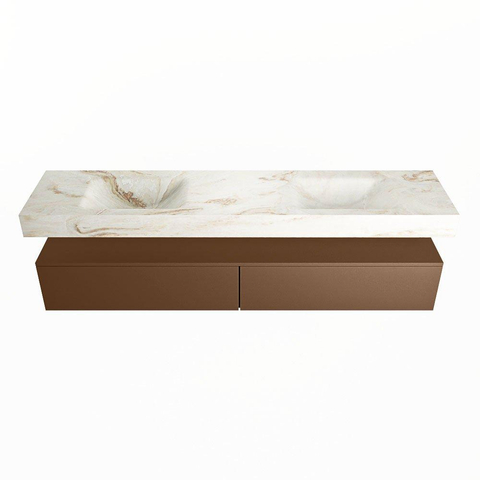 Mondiaz ALAN-DLUX Ensemble de meuble - 200cm - meuble Rust mat - 2 tiroirs - Lavabo Cloud Frappe suspendu - vasque Gauche et droite - 0 trous de robinet SW805199