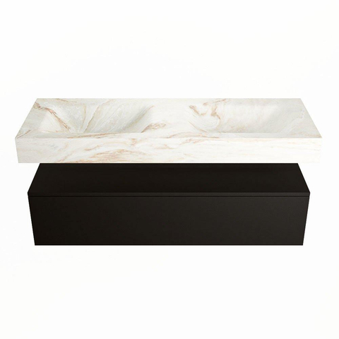 Mondiaz ALAN-DLUX Ensemble de meuble - 130cm - meuble Urban mat - 1 tiroir - Lavabo Cloud Frappe suspendu - vasque Gauche et droite - 2 trous de robinet SW804953