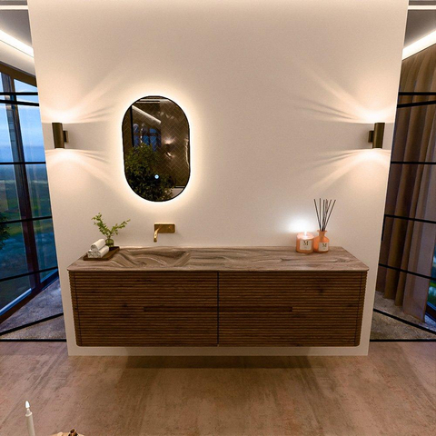 Mondiaz CIRO-DLUX Badkamermeubelset - 180x45x50cm - Solid surface wastafel Sombra - 1 wasbak Links - zonder kraangaten - 4 lades - Dusk SW1533558