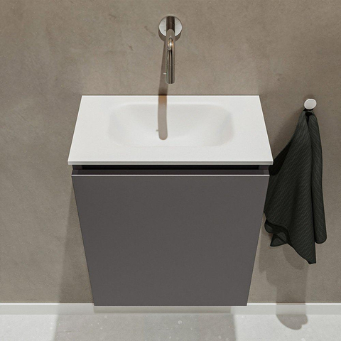 MONDIAZ TURE Toiletmeubel 40x23x50cm met 0 kraangaten 1 deuren dark grey mat Wastafel Eden midden Solid Surface Wit SW474918