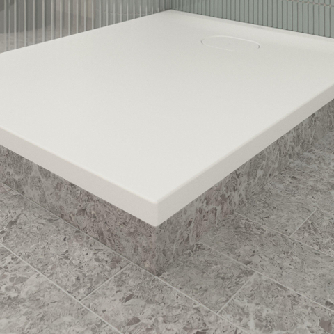 Villeroy & Boch Ecora douchebak - 100x80x3.5cm - afvoer korte zijde - stone white (wit) SW1559009