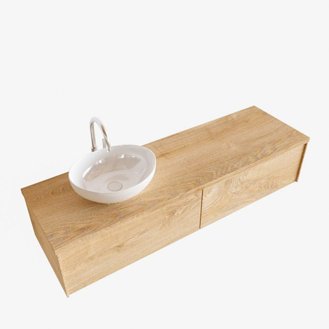 MONDIAZ LUSH Ensemble de meuble salle de bain - 150cm - 2 tiroirs - lavabo BARCO - vasque à gauche - 1 trou de robinet - chêne blanchi SW409575