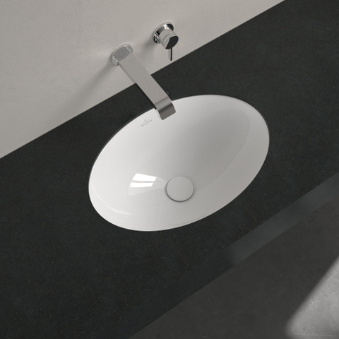 Villeroy & Boch Loop & Friends onderbouwwastafel - 48.5x32.5cm - zonder kraangat - met overloop CeramicPlus - White Alpine (glans wit) SW971861