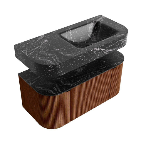 MONDIAZ THOR-DLUX 100cm meuble de salle de bains arrondi gauche + droite couleur Ruby avec 1 tiroir et 2 portes. Vasque suspendue CLOUD Droite sans trou de robinet couleur Lava. SW1467420