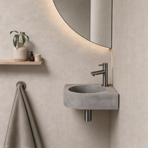Fortifura Fuente kit lave-mains - 31.5x31.5x10cm - trou de robinet au centre - avec robinet gunmetal - béton (gris) SW1111547