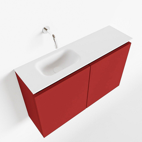MONDIAZ TURE Toiletmeubel 80x23x50cm met 0 kraangaten 2 deuren fire mat Wastafel Eden links Solid Surface Wit SW475025